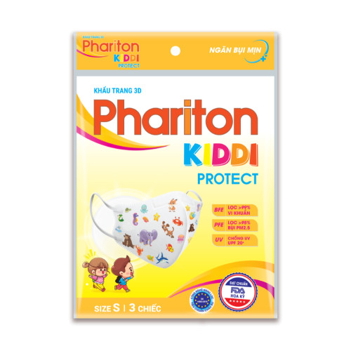 [20865] Khẩu trang 3D Phariton KIDDI PROTECT (Hoa văn con mèo size S) Túi/3 cái, T/320 túi