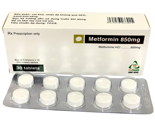 [21856] Viên bao phim Metformin 850 mg V/10, H/30